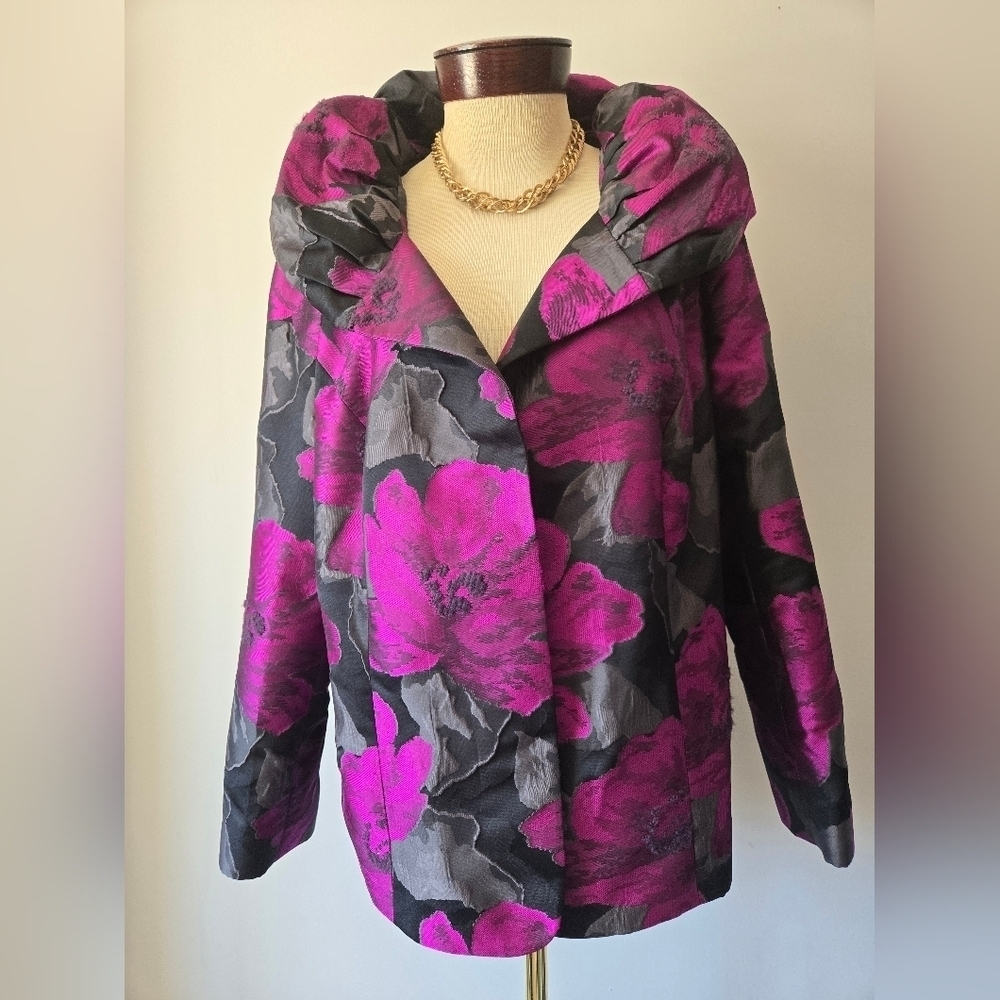LAFAYETTE 148 Floral Dress Jacket - Pinky Purple and Gray. Size 14